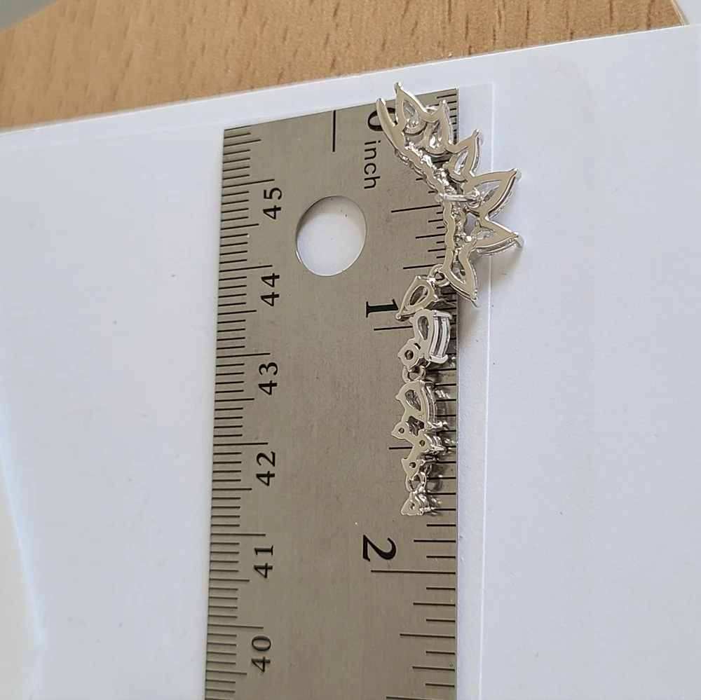 Sterling Silver Crystal Leaf Half Ear Drop Dangle Evening Cocktail Earrings - Picture 11 of 11